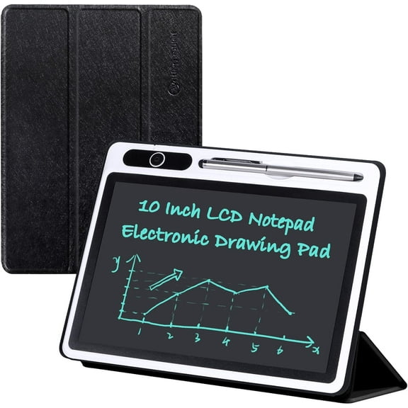 10 inch LCD Writing Tablet Electronic Writing Notebook with PU Protective Cover Erasable Drawing Pad Gift for Adults at Home Business Office(Black