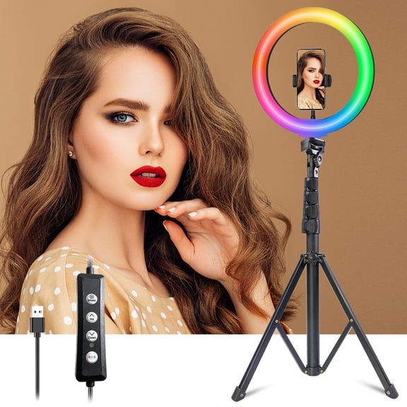10-inch LED Ring Light Kit (with stand), 43-inch adjustable, 6000K, ideal for makeup, smartphone, and camera photography