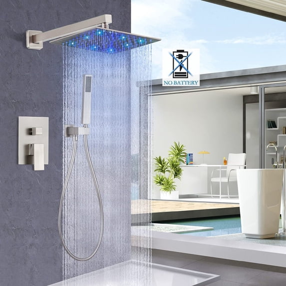 10 inch LED Shower Faucet System Combo with Hand Shower Set Brushed Nickel Mixer