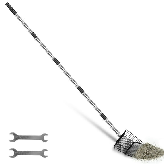 10-inch Large Chicken Poop Scooper with Ergonomic Grip, 4 in 1 Adjustable Chicken Coop Pooper Shovel (35 to 74"), Sifting Litter Shovel Scoop for Chicken Coop/Goat Stall/Stable Cleaning