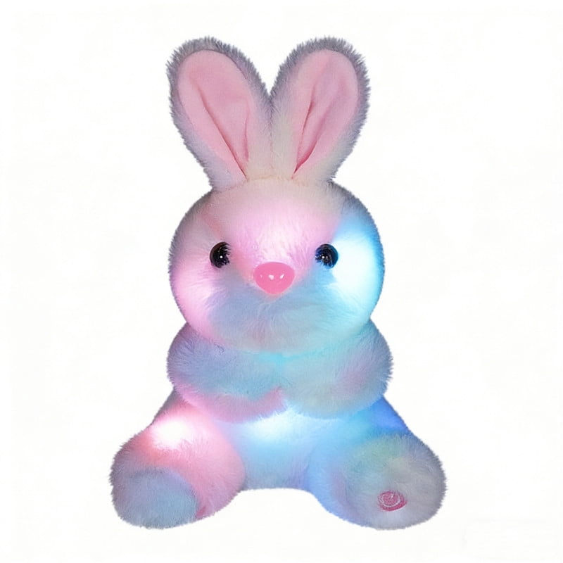 10 inch Lighting Up Bunny Stuffed Animal，Cut Sitting Rabbit Plush Toys for Easter，Birthday Gift（Colorful）