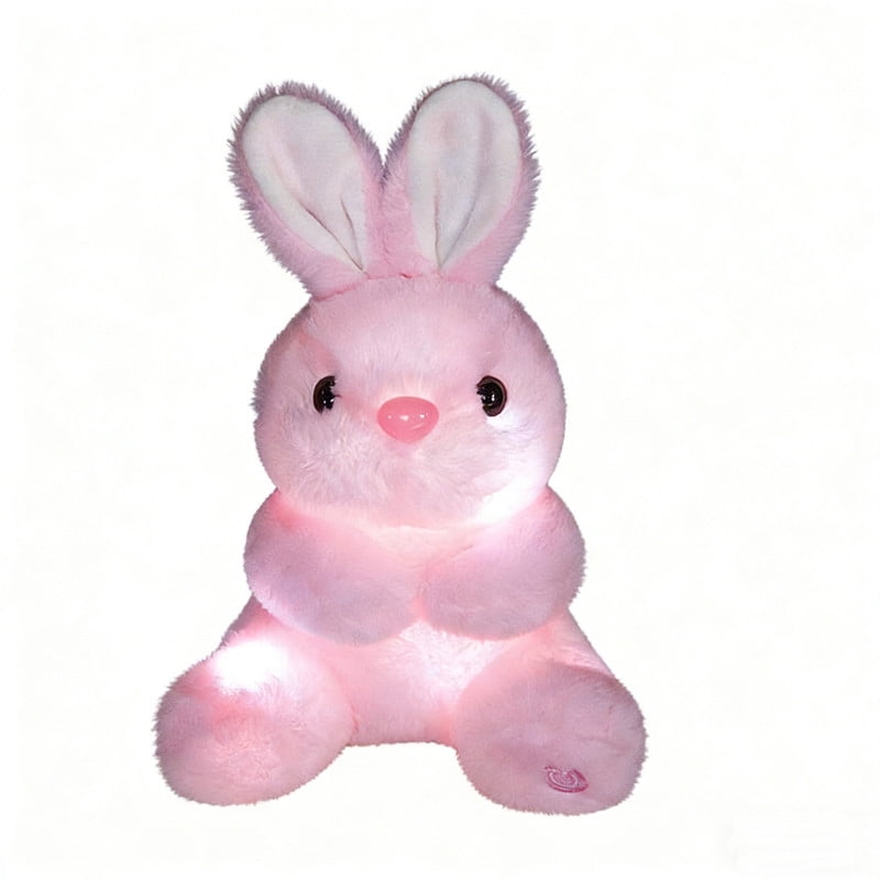 10 inch Lighting Up Bunny Stuffed Animal，Cut Sitting Rabbit Plush Toys for Easter，Birthday Gift（Pink）