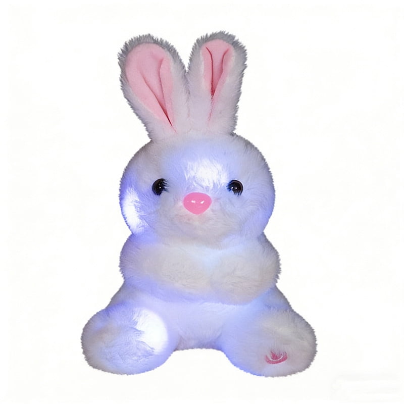 10 inch Lighting Up Bunny Stuffed Animal，Cut Sitting Rabbit Plush Toys for Easter，Birthday Gift（White）