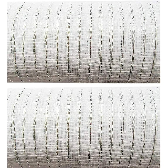10 inch Metallic Poly Mesh Ribbon 30 feet(2 Pack 20 Yards),White/Silver