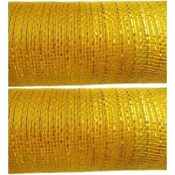 10 inch Metallic Poly Mesh Ribbon 30 feet(2 Pack),Bright Yellow