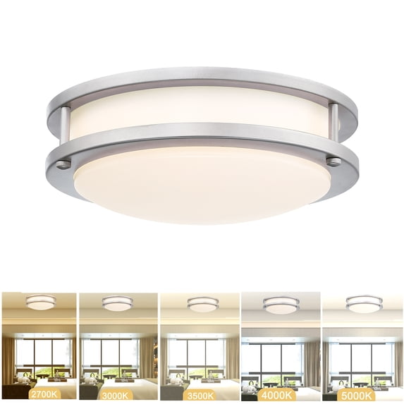 10 inch Modern LED Ceiling Light Flush Mount Brush Nickle Ceiling Light Fixture for Kitchen, Bathroom, Dining Room, Living Room 17W