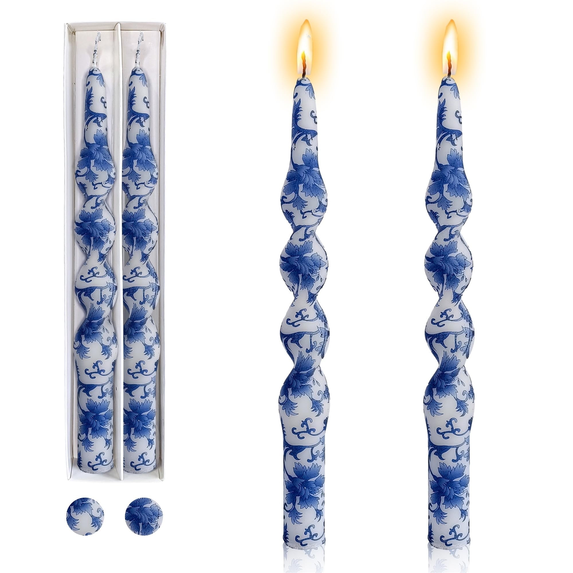 FCMSHAMD 10 inch Handmade Taper Candle, Blue and White Porcelain ...