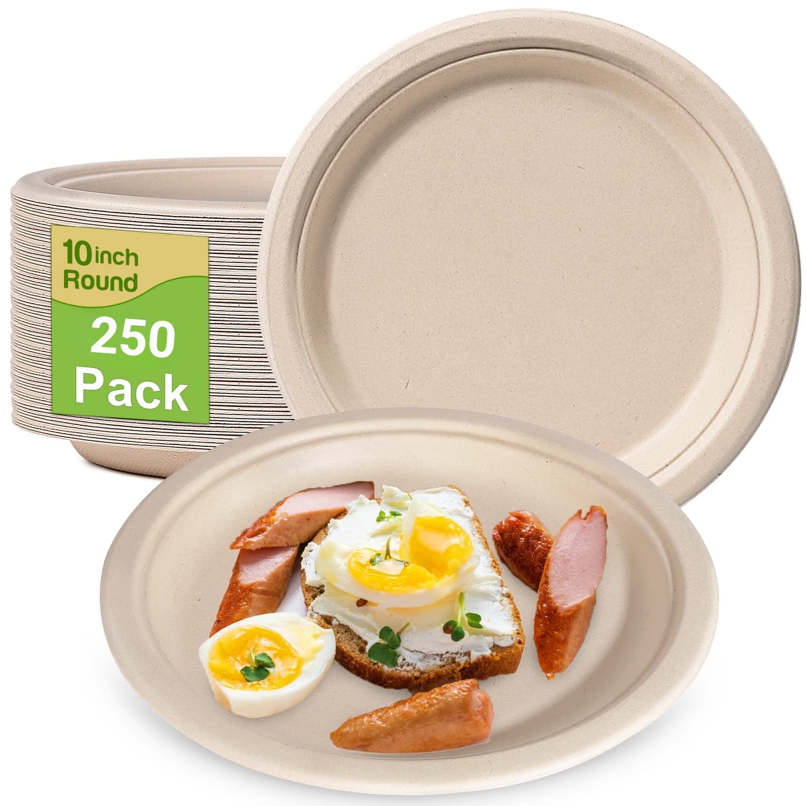 Pony Packaging 10 Inch Disposable Paper Plates, 250 Count (1 Pack)