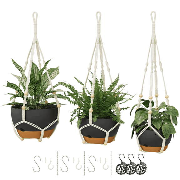 10 inch Plant Pot Hanging Planters Self Watering Pots for Indoor Plants, 3 Pack Plastic Hanging Basket with Removable Tray for Home Garden Porch Balcony Patio Decor,black