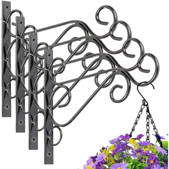 10-inch Rust-Proof Metal Plant Bracket, Outdoor Indoor Hanging Wall Mount Hook for Hanging Baskets, Planters, Lantern & Bird Feeders, Heavy Duty, 4-Pack