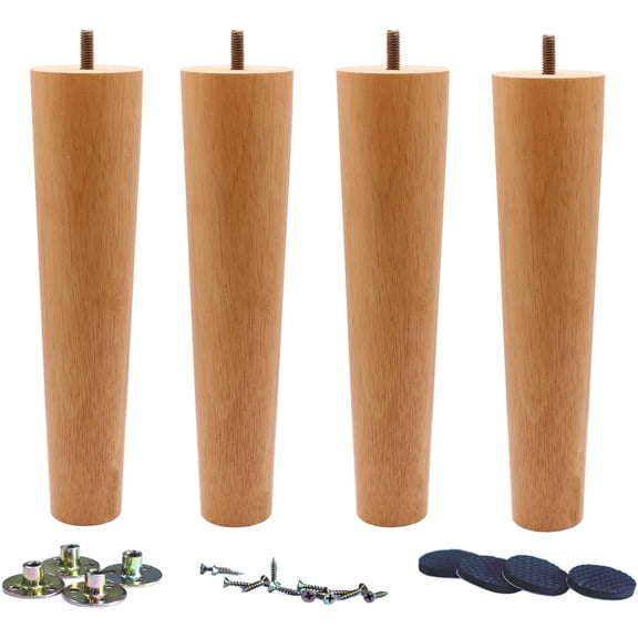 10" Straight Solid Wood Furniture Legs, Heavy Duty Set of 4 for Sofa, Chair, Ottoman, Dresser, Coffee Table, Cabinet