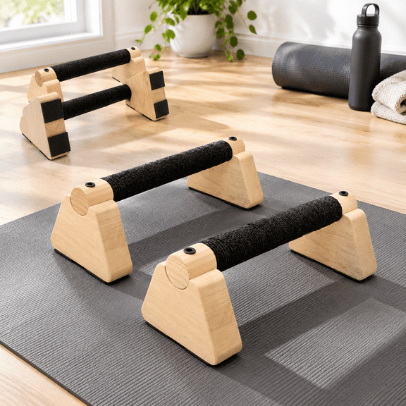 10 inch Solid Wood Push-Up Parallettes Bars with Non-Slip Base
