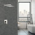 thumbnail image 1 of 10 inch Square Rainfall Head Shower, Wall mounted Bathroom Square Fixed Shower Head with High Pressure, 15-Inch Stainless Steel Extension Arm, Adjustable water flow, Ceramic valve-Brushed Nickel, 1 of 5