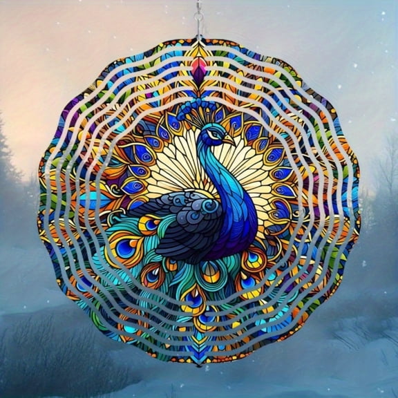 10-inch Stained Glass Peacock Wind Spinner - 2D Laser-Cut Kinetic Art Wind-powered Automatic Spinner | 360 Rotating Garden Decor | No-Power Unique Gift Decorative Signs & Plaques.