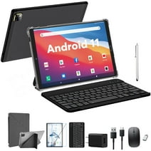 10 inch Tablet Android 11 Tablets  with Keyboard, 4GB RAM 64GB ROM 128GB Expand, 5G/2.4G Wi-Fi, HD IPS Display, 6000mAh Tablet PC with Case,Mouse,GMS Certified,Black