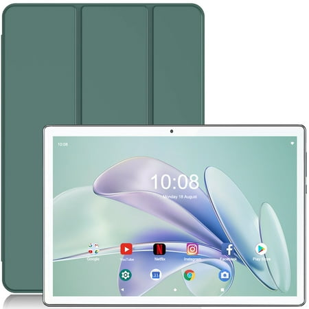 10 inch Tablet Android 13 Tablets, 6+(10)GB RAM 128GB ROM 256GB Expand, 1280x800 IPS HD Touch Screen, Google Certificated, WiFi, Dual Camera, Bluetooth, 6000mAh silver-(with Leather case)