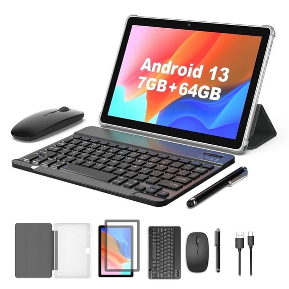 FITIFUN 10 inch Blue Android 13 Tablet with 7GB RAM, 64GB ROM, 4-Core CPU, 5G Wifi