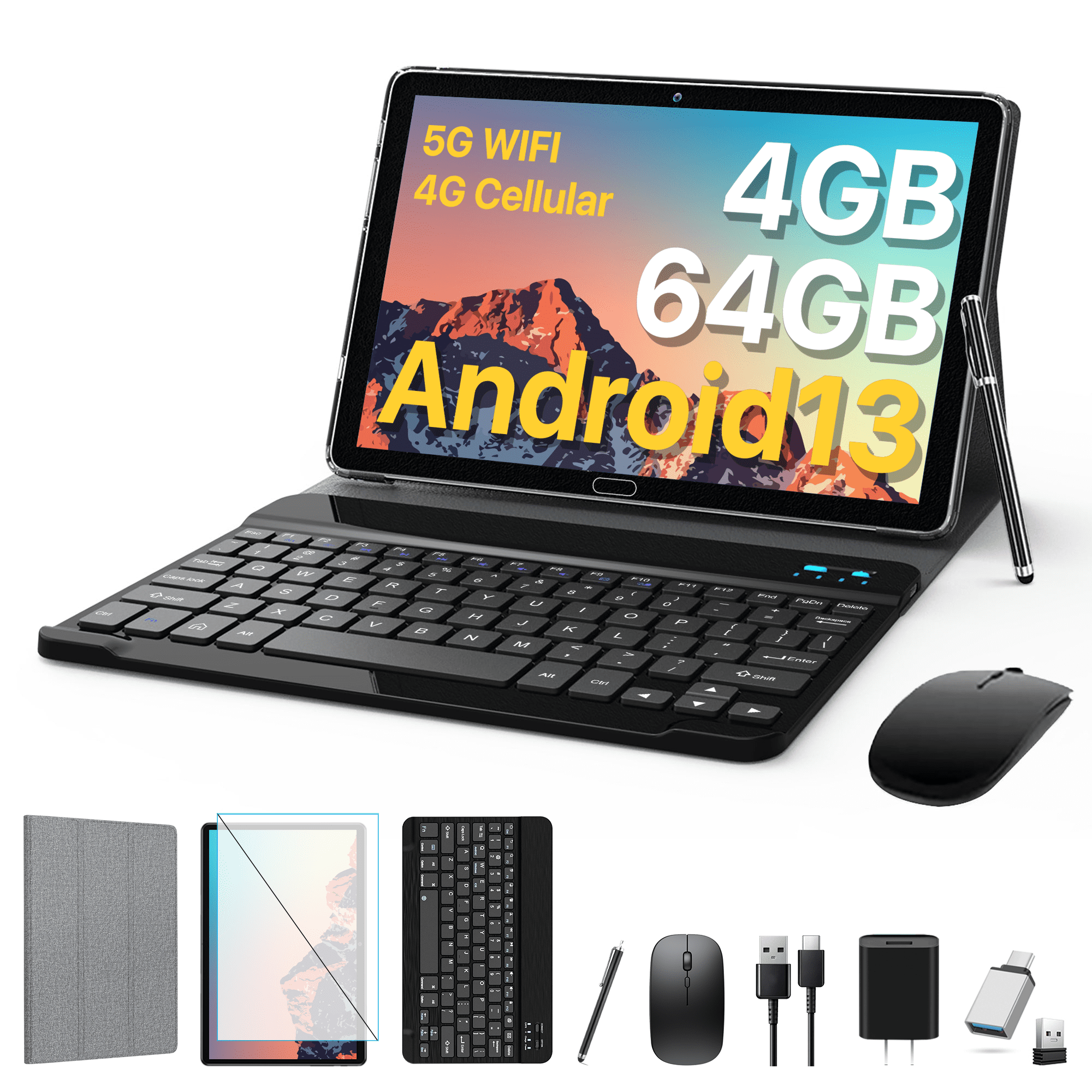 10 inch Android 13 Tablet PC, 4G LTE, 4GB RAM, 64GB, Octa-Core, GPS, Wifi,  Bluetooth, with Keyboard - Walmart.com