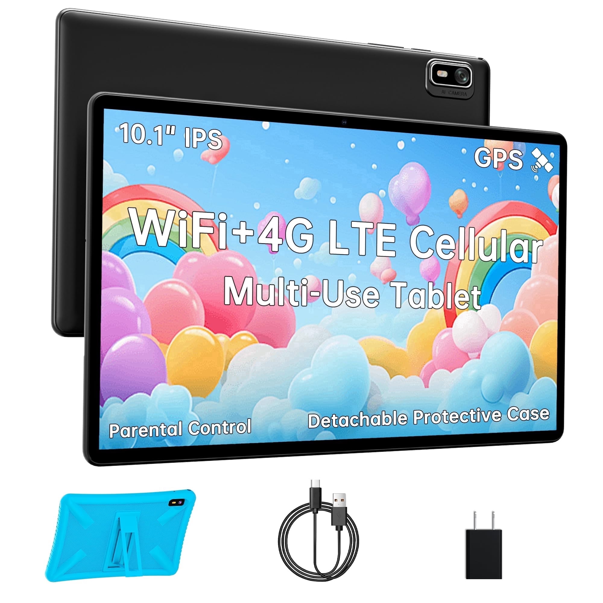 Android Tablet 10 inch , 4G LTE Tablet with SIM Card Slot Unlocked, HD IPS Touch Screen, MediaTek 2.0GHz CPU, 10GB+32GB+1TB TF Expand, 2.4G/5GHz WiFi, 8MP Camera, GPS, Blue Case Included