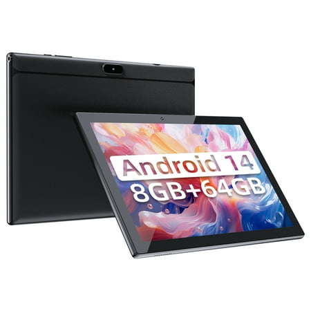10 inch Tablet Android 15 Tablets, 8GB RAM 32GB ROM 1TB Expandable, Quad-Core Processor Tablet PC, 1280x800 IPS HD Touch Screen, 6000mAh Battery, 2MP+8MP Dual Camera, WiFi6, BT, GMS, Black