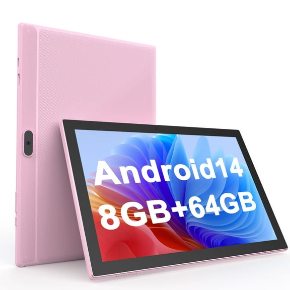 10 inch Tablet Android 14 Tablets, 8GB RAM 64GB ROM 1TB Expandable, Quad-Core Processor Tablet PC, 1280x800 IPS HD Touch Screen, 6000mAh Battery, 2MP+8MP Dual Camera, WiFi6, BT, Google GMS, Pink