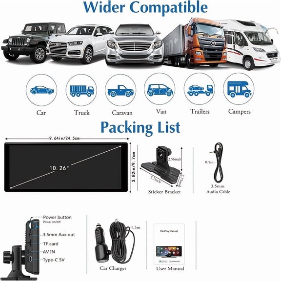 10-inch Touch Screen Car Dash Cam: 2.5K Front & 1080P Rear Camera, CarPlay & Android Auto, GPS, Voice Control. Suitable for Car Recording. Features A Rotatable Camera for Rear Seat Monitoring.