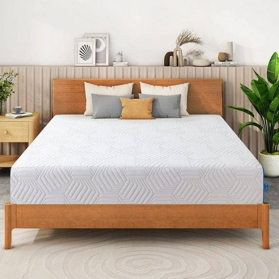 10 inch TwinXL Size Green Tea Memory Foam Mattress ,Gel Memory Foam Mattress in a Box, Medium, White