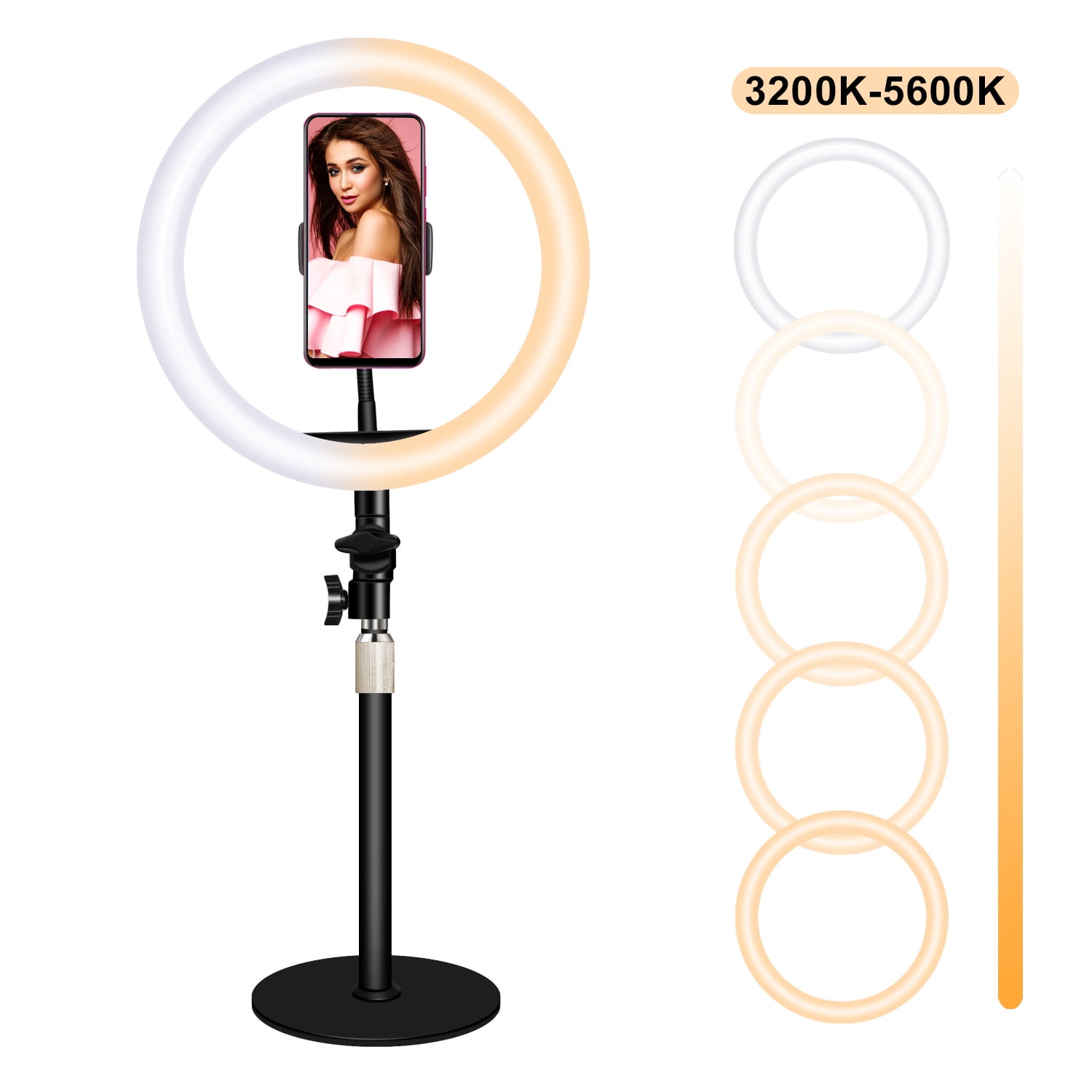 10-inch USB Ring Light for Desk or Table 3 Light Modes with Flexible Smartphone Stand  Streaming  YouTube Makeup TutorialsTikTok or Selfies Black