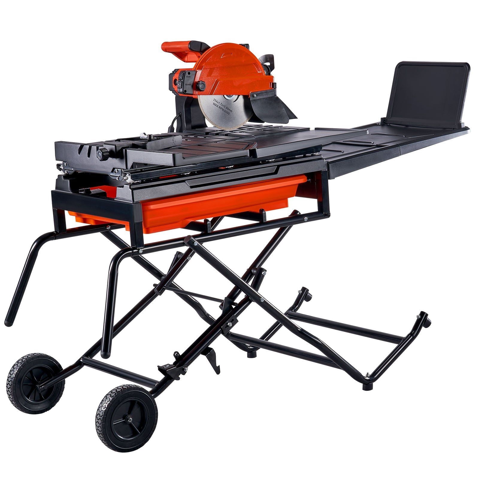 10-inch Wet Tile Saw with Stand, 4500 RPM & 65Mn Blade, Adjustable 0-45° Miter Angle, Water Reservoir & Casters for Floor Tiles, Stone Cutting