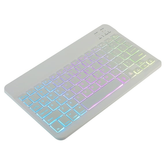 10 inch Wireless BT Keyboard Ultra-thin Rechargeable BT Keyboard Three-system Compatible Mixed Light Effect White
