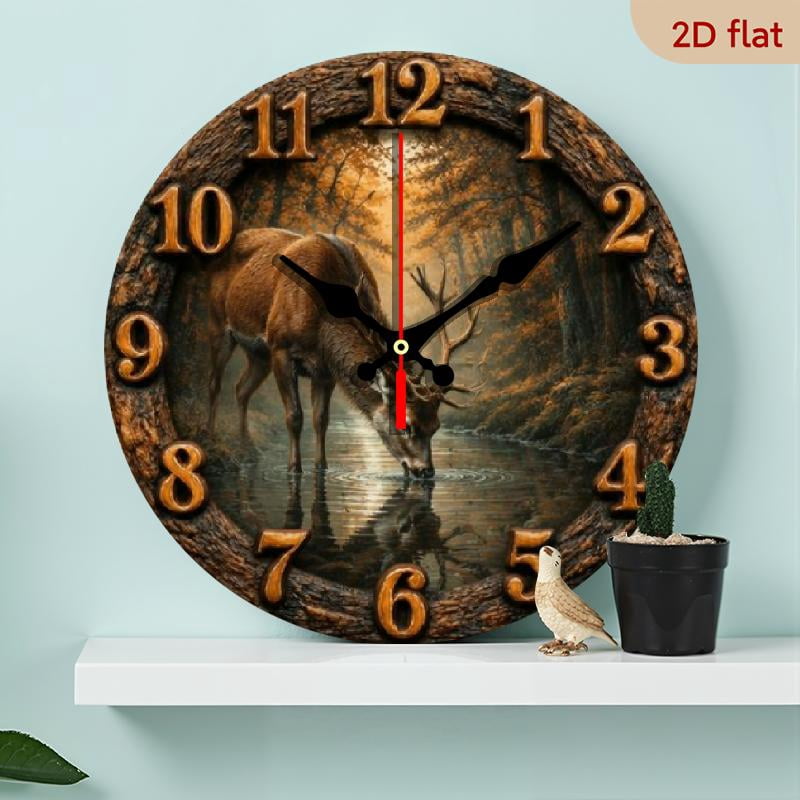 10-inch Wood Wall Clock, Silent Deer Design for Rustic Cabin Farmhouse ...