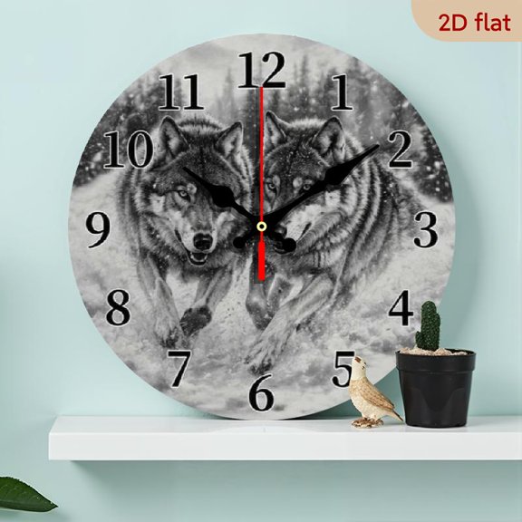 10-inch Wooden Silent Wall Clock, Retro Dual Wolf Design, Nature-Inspired Timepiece, Ideal for Living Room, Bedroom, Kitchen, Office Decor & Modern Home Art, Perfect Christmas, New Year, Speci
