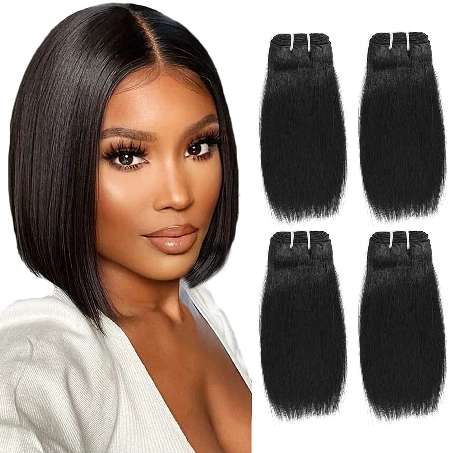 10 inch short hair bundles 10A Brazilian Straight Virgin Hair 4 Bundles