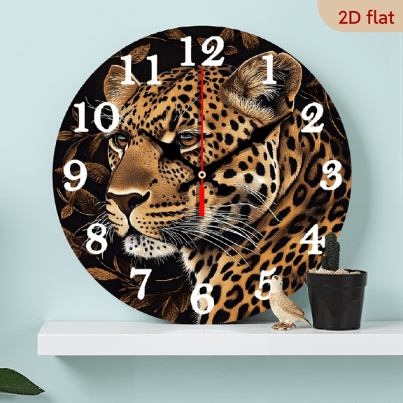 A 10-inch wall-mounted clock featuring a wild cheetah theme, with a bold and avant-garde style, suitable for spaces that appreciate animal elements or dark aesthetics.