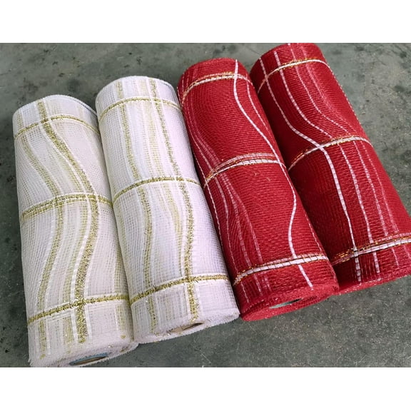 10 inch x 30 feet(10 Yards)-YYCRAFT Metallic Poly Mesh Ribbon for Home Decoration/Wreath Making Craft(4 Pack,Style 13)