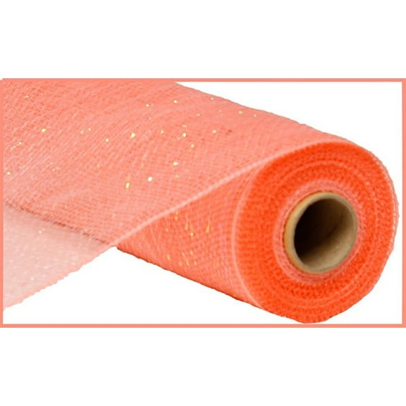 10 inch x 30 feet Deco Poly Mesh Ribbon - Metallic Coral with Iridescent Foil