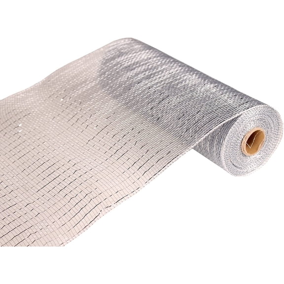 10 inch x 30 feet Deco Poly Mesh Ribbon (Metallic Silver with Silver Foil) : RE130126