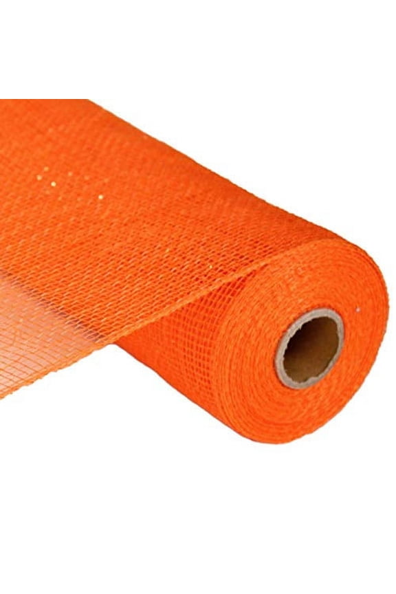 10 inch x 30 feet Deco Poly Mesh Ribbon - Orange with Orange Foil