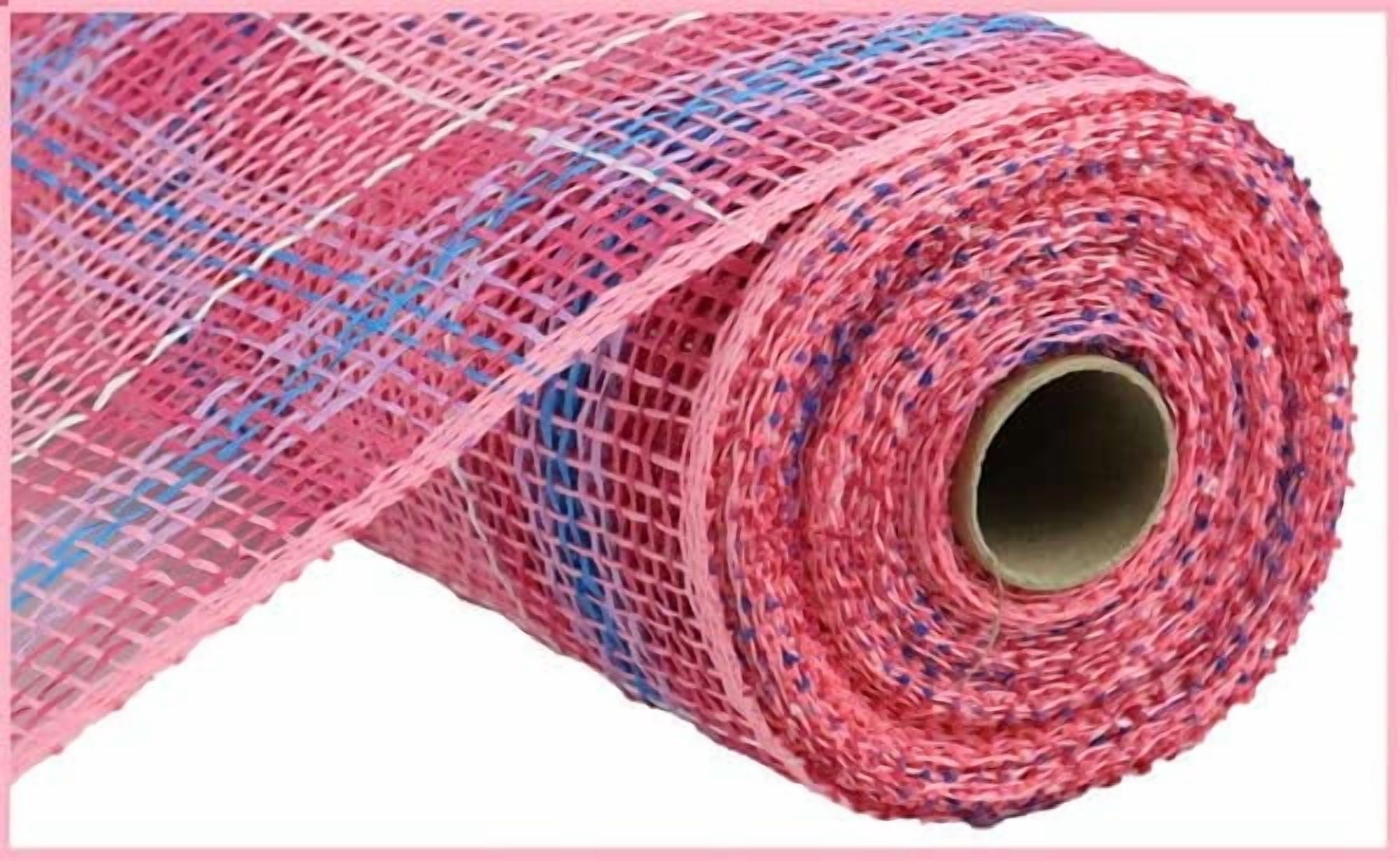 10 inch x 30 feet Poly Burlap Check Mesh Ribbon (10 Inch x 30 feet, Pink Lavender Blue White)