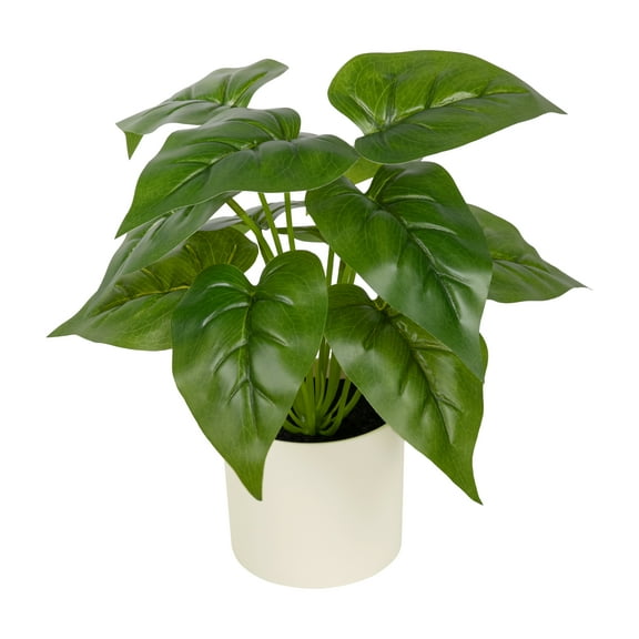10-inch x 4-inch Artificial Philodendron Leaf Plant in White Pot, Green, for Indoor Use, by Mainstays