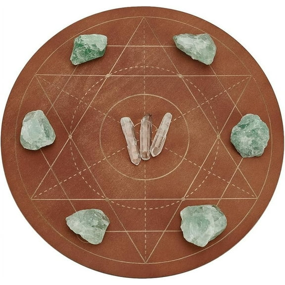 10 inches Diameter Wooden Crystal Grid Board Round Sacred Geometry Energy Grids Board Metatron's Cube Crystal Grid Plate for Witchcraft Wiccan Altar Ritual Sacred Space Decor
