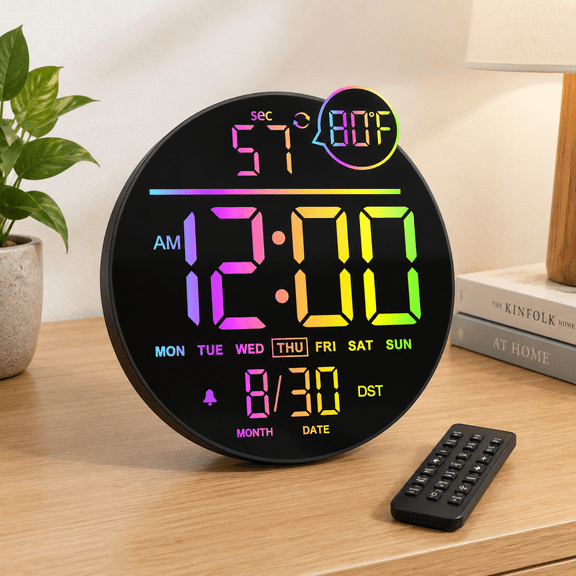 10 inches Rgb Digital Wall Clock With Remote, Led Display Alarm Countdown Timer Decor
