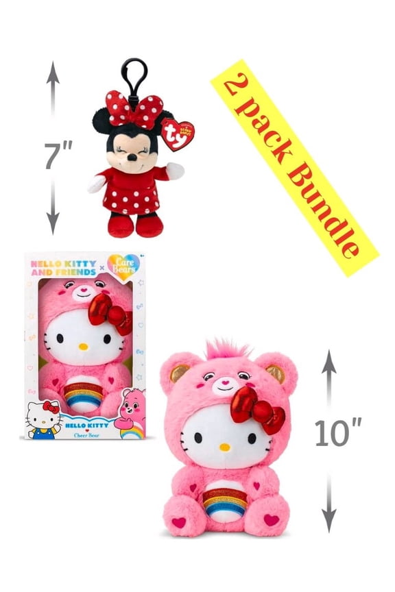 10-inches Sanrio® Hello Kitty™ Loves Cheer Bear Collectible Plush & 5-inches Disney Minnie Mouse™ Soft Body Clip Bundle of 2 Characters