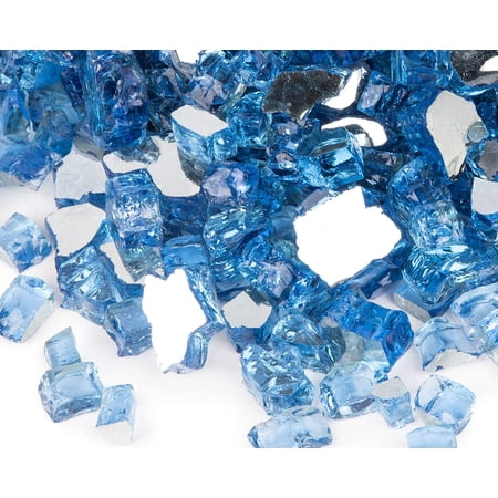 10 lb Gorgeous Reflective Fire Glass for Fire Pit, 1/2" Reflective Gas Fireplace Glass Rocks, Pacific Blue