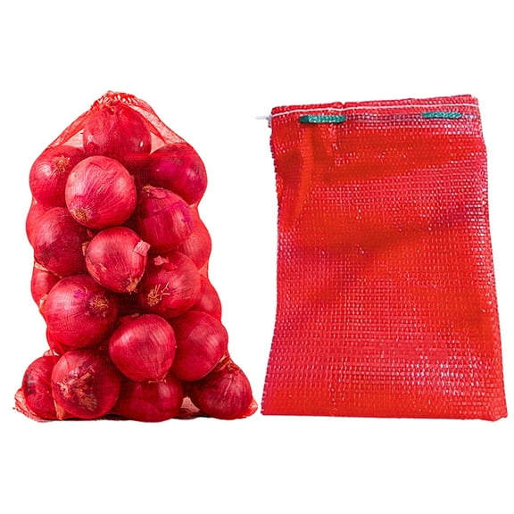 10 lb Mesh Onion Bags, 11"×18.5" Mesh Produce Bags Hanging Reusable Breathable Vegetable Storage Net Bag with Drawstring for Onions Potatoes Citrus Crawfish, Red (Pack of 1)