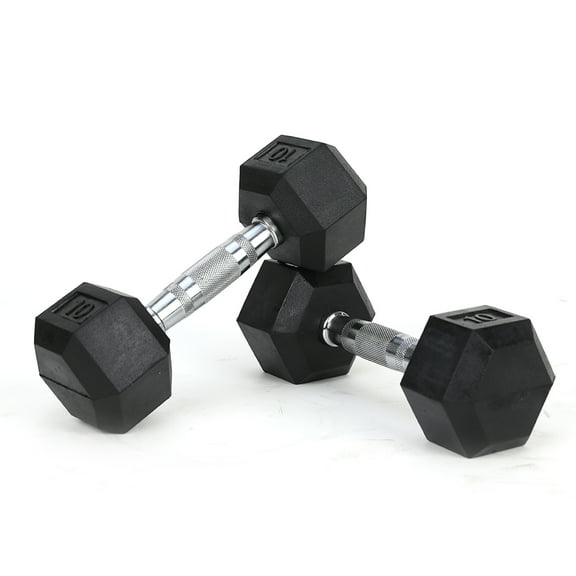 10 lbs 1 pair (2 pieces) HDRS rubber coated solid cast iron dumbbells with contoured chrome handles, hexagonal heads, durable, not easy to wear, safe and stable