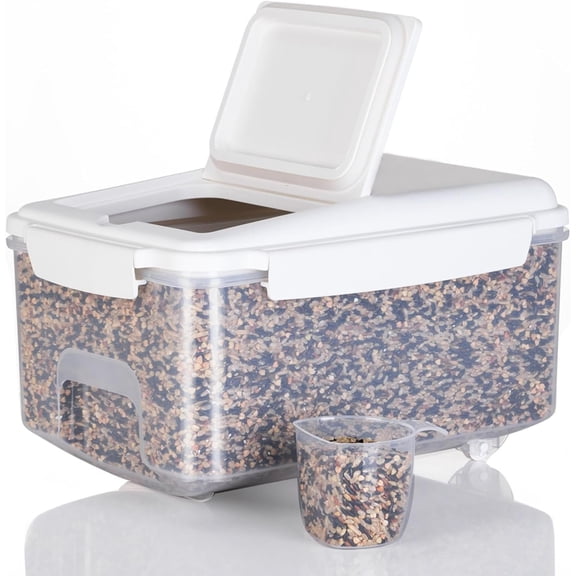10 lbs Cereal Containers Storage - Airtight Flour Storage Container with & 10 lbs Rice Dispenser, Pantry Containers for Sugar and Cereal, White