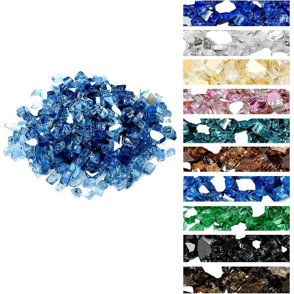 10 lbs Fire Glass Rocks 1/4 Inch Upgraded Alternative to Lava Rocks for Fire Pit, Reflective Glass for Propane Gas Fireplace, High Luster Firepit Glass Stones for Fire Table, Pacific Blue