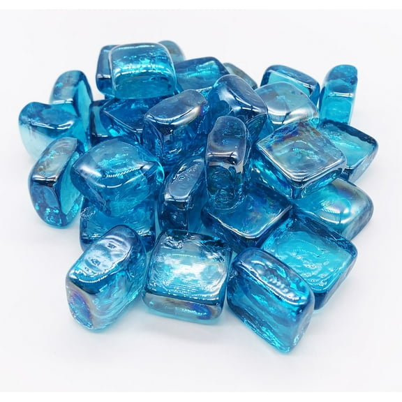 10 lbs Turquoise Blue Fire Glass Cubes - Professional Grade Fire Pit Glass - 1"