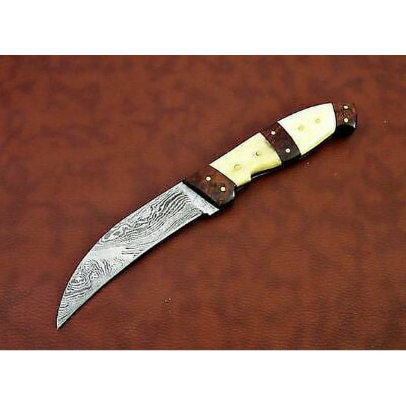 10" long Damascus steel Peeler Knife 4.5" cutting edge, wood & Bone scale